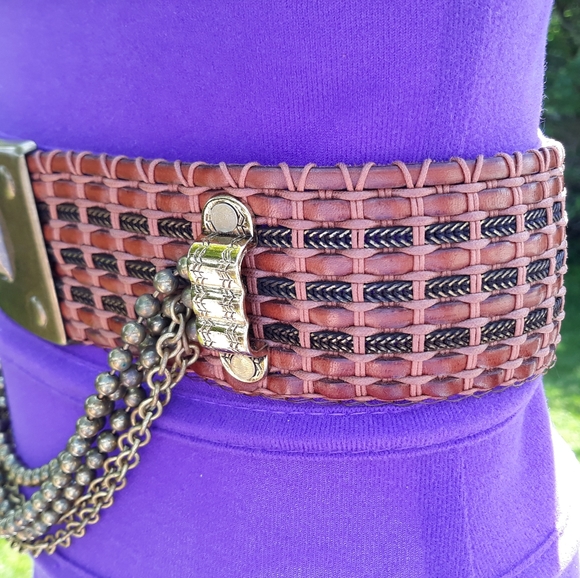 Streets Ahead Woven Leather & Brass Wide Belt S main image 12